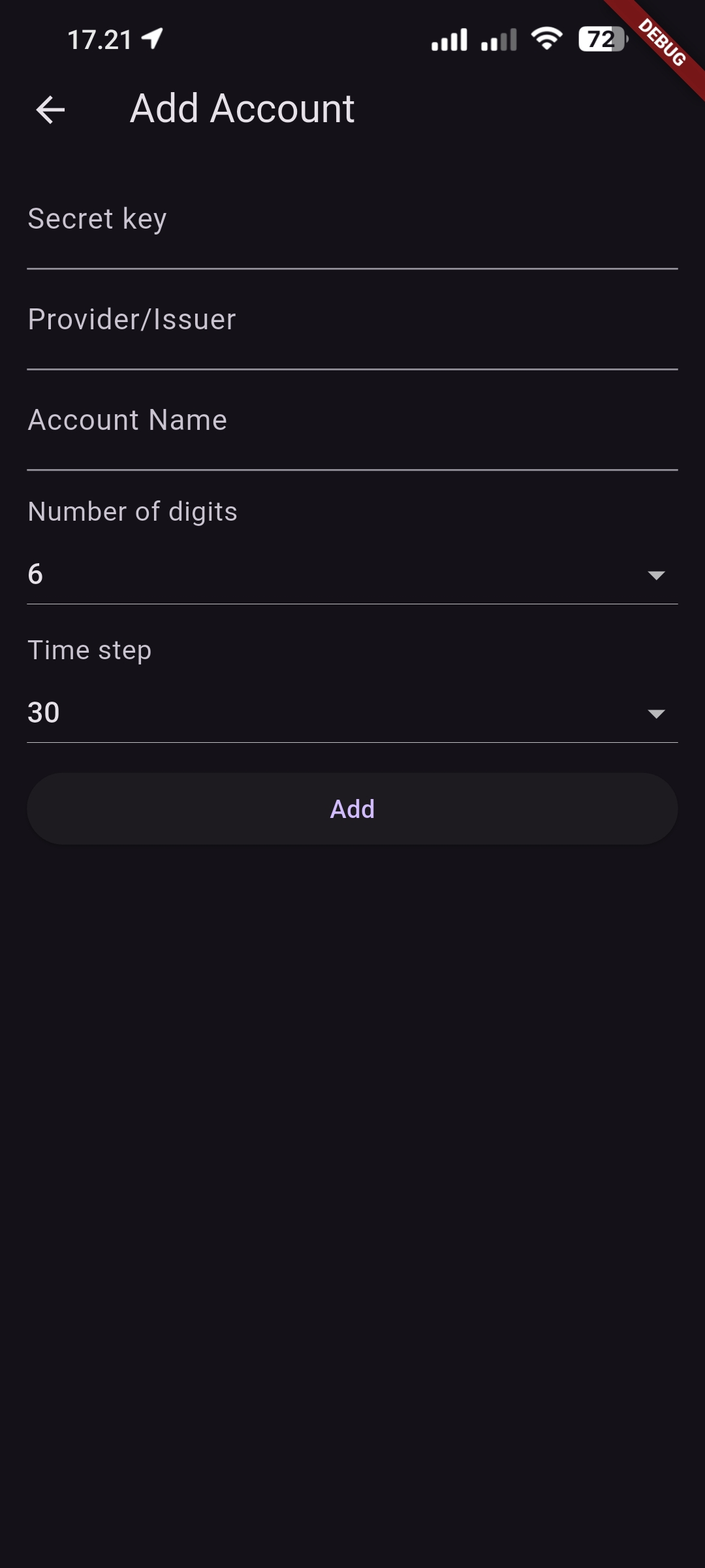 Add Account with Manual Input